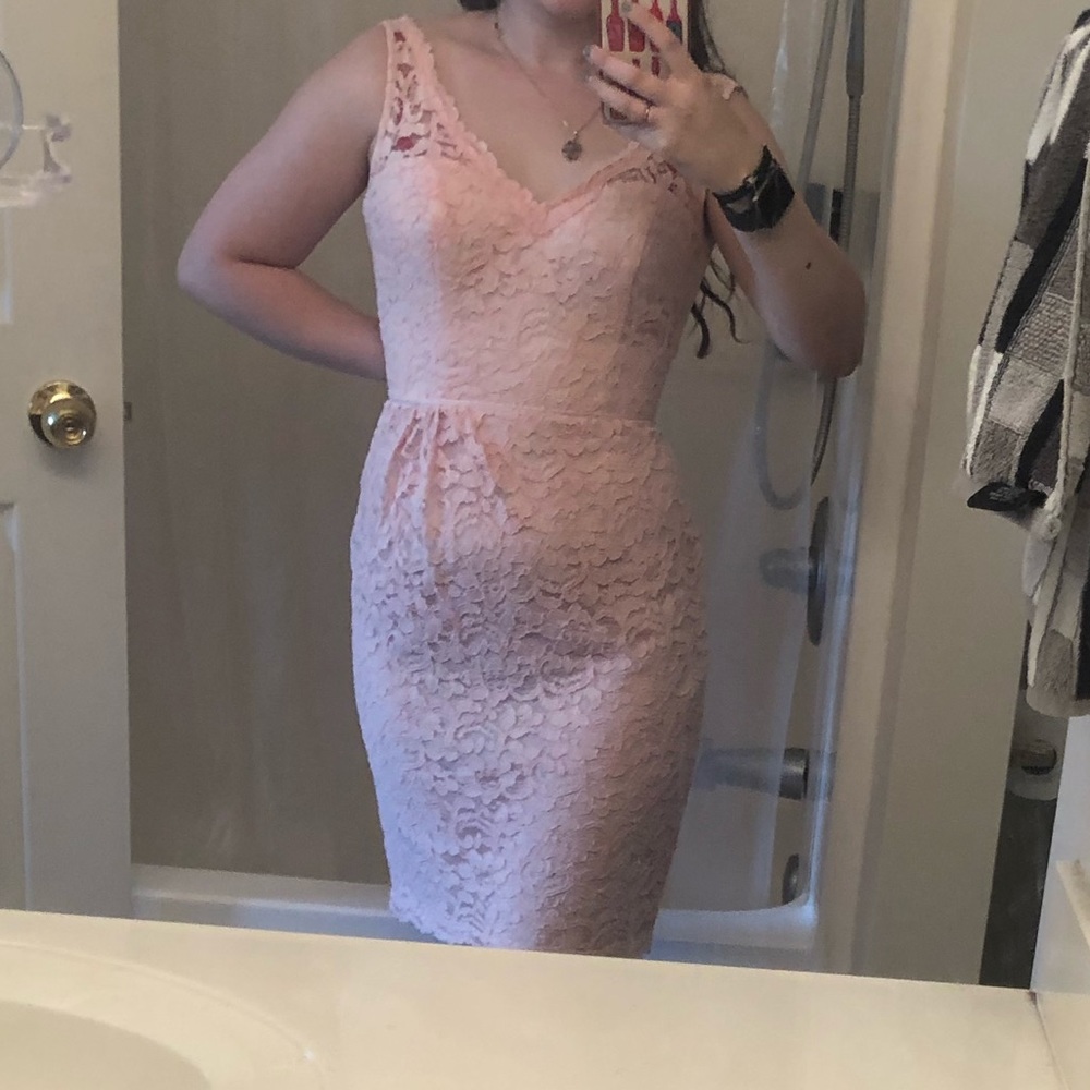 David’s Bridal blush lace dress